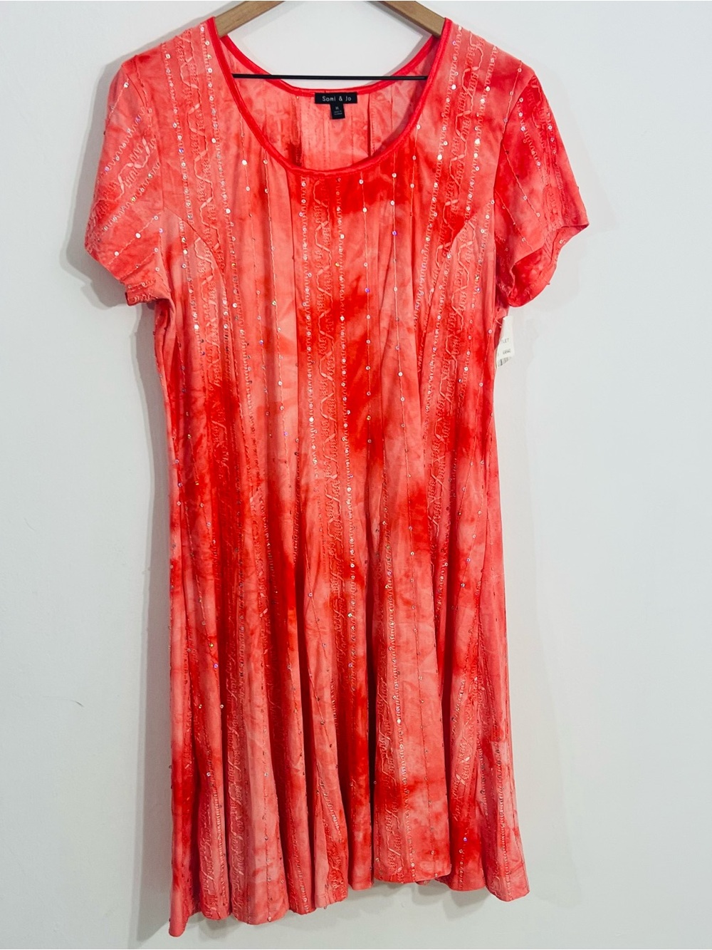 Sami & Jo Orange Tie Dye Sequin Detail A Line Flowy Dress Short Sleeve Size XL